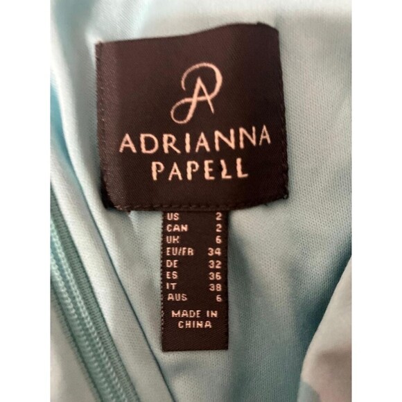 Adrianna Papell Floral Flutter Sleeve Wrap Dress Size 2 Aqua Pink Ruffle Hem - Picture 8 of 10